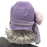 Purple Linen Cloche Hat with Peony Flower – Size Large | Handmade in the USA