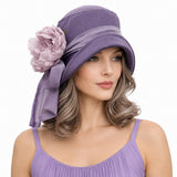 Purple Linen Cloche Hat with Peony Flower – Size Large | Handmade in the USA