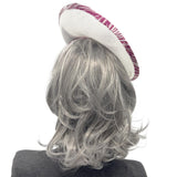 Statement Occasion Fascinator Hat in White with Magenta Print Silk Bow
