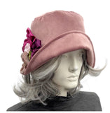 Dusty Rose Velvet Cloche Hat – Romantic Vintage-Inspired Handmade Millinery Size Small/Medium