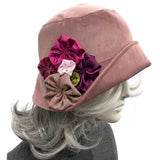 Dusty Rose Velvet Cloche Hat – Romantic Vintage-Inspired Handmade Millinery Size Small/Medium