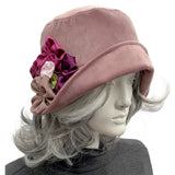 Dusty Rose Velvet Cloche Hat – Romantic Vintage-Inspired Handmade Millinery Size Small/Medium