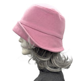 Rose Pink Wool Cloche Hat with Large Rosette Brooch– Handmade Vintage-Inspired Statement Hat