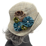 Handmade Woven Cloche Hat with Floral Trim Size Large Ready Made