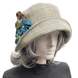 Handmade Woven Cloche Hat with Floral Trim Size Large Ready Made