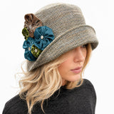 Handmade Woven Cloche Hat with Floral Trim Size Large Ready Made