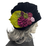 1920s Cloche: Unique Black Velvet Occasion Hat, Handmade in the USA