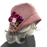 Dusty Rose Velvet Cloche Hat – Romantic Vintage-Inspired Handmade Millinery Size Small/Medium