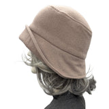 Taupe Wool Cloche Hat with Vintage Style Rosette Brooch: Handmade Millinery Size Small/Medium