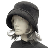 Cloche Hat Women, Gray Textured Winter Headwear : Handmade in the USA