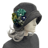 Cloche Hat Women, Gray Textured Winter Headwear : Handmade in the USA