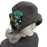 Cloche Hat Women, Gray Textured Winter Headwear : Handmade in the USA