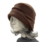Handmade Brown Fleece Cloche Hat with Butterfly Bow – Size Medium : Alice