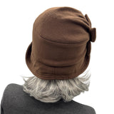 Handmade Brown Fleece Cloche Hat with Butterfly Bow – Size Medium : Alice