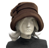 Handmade Brown Fleece Cloche Hat with Butterfly Bow – Size Medium : Alice