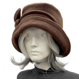 Handmade Brown Fleece Cloche Hat with Butterfly Bow – Size Medium : Alice