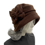 Handmade Brown Fleece Cloche Hat with Butterfly Bow – Size Medium : Alice