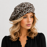 Summer Beret in Leopard Print Jersey, Satin Lined