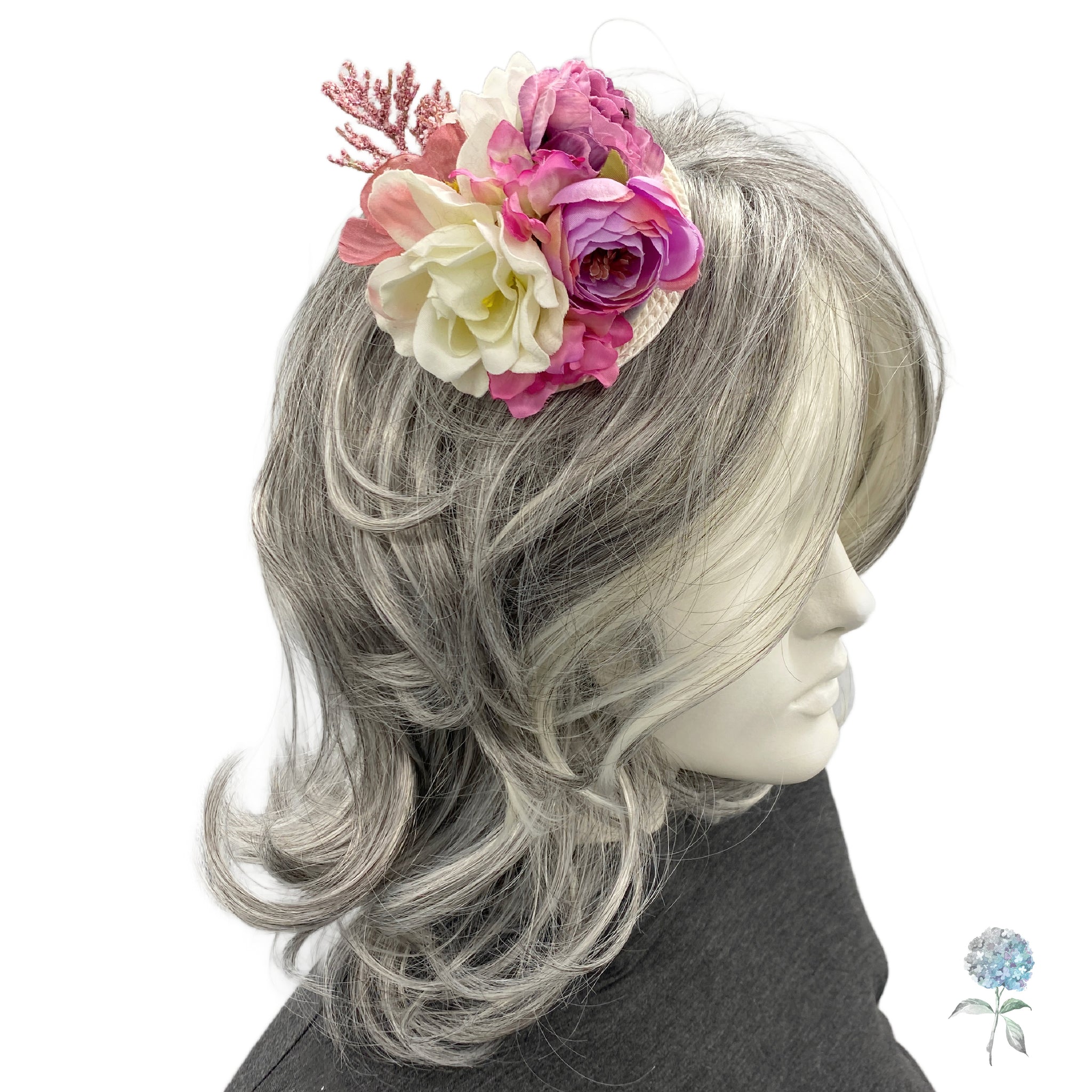 Elegant Cream Hat with Pink Floral Accent kentucky derby hat fascinator neutral cream satin roses  main image 3