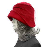 Red Velvet Cloche Hat with Velvet Flower and French Net Band | The Alice
