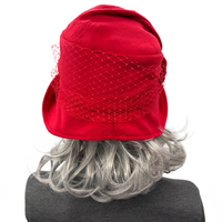 Red Velvet Cloche Hat with Velvet Flower and French Net Band | The Alice