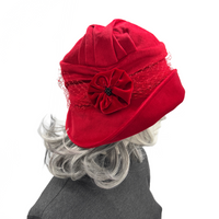 Red Velvet Cloche Hat with Velvet Flower and French Net Band | The Alice