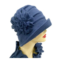 1920s vintage style fleece winter hat for women handmade Navy Boston Millinery 