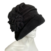  Flapper style cloche hat for women in winter fleece black handmade 