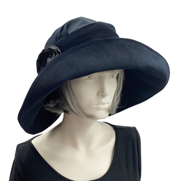 Wide Brim Velvet Derby Hat for Women