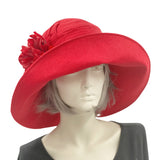 Wide brim Red Linen Derby Hat