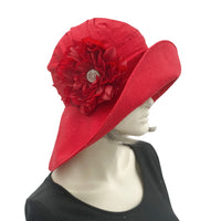 Red Linen wide brim hat women Derby hats and weddings