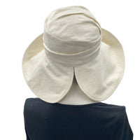 Wide brim Cream Linen Derby Hat rear view of open brim