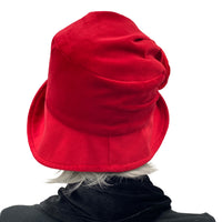 Alice cloche hat a 1920s vintage style in red velvet with red satin rose brooch rear view