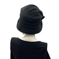 Alice Cloche hat in black fleece rear view Boston Millinery