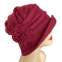 Flapper style cloche hat for women in winter fleece wine handmade 