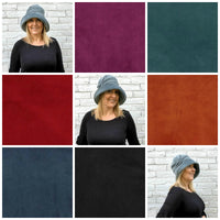 Dusky blue velvet cloche hat by Boston Millinery the Alice color choices 