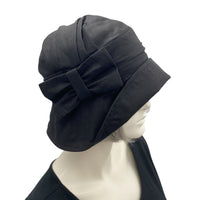 Alice Cloche hat with linen bow in black 