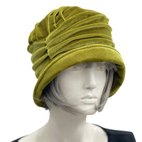 Chartreuse velvet Alice cloche hat 1920s vintage inspired fashion hat for women 