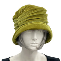 Chartreuse velvet Alice cloche hat 1920s vintage inspired fashion hat for women  front view