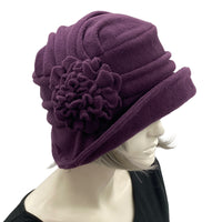 The Alice a 1920s vintage style cloche hat in fleece many color options. Eggplant Handmade b y Boston Millinery 