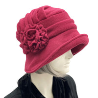 The Alice a 1920s vintage style cloche hat in fleece many color options. Wine Handmade b y Boston Millinery 