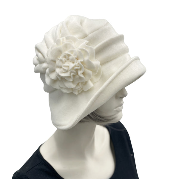 Womens Downton Style Cloche Hat in Cream Winter Fleece | The Alice – Boston Millinery