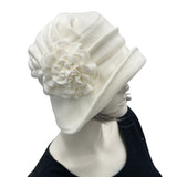 1920s vintage style fleece winter hat for women handmade cream