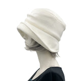 1920s vintage style cloche hat in fleece many color options. Cream side view plain