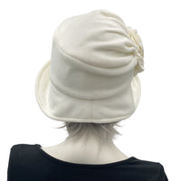 1920s vintage style cloche hat in fleece many color options. Cream rear view