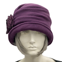 1920s style eggplant fleece Alice small brim cloche hat women Boston Millinery front  view