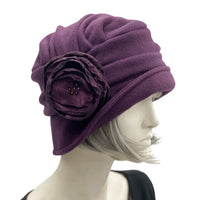 1920s style eggplant fleece Alice small brim cloche hat women Boston Millinery side view