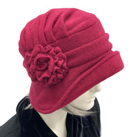 1920s vintage style fleece winter hat for women handmade burgundy wine Boston Millinery 