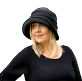 Alice cloche hat in black fleece side view