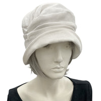 Alice narrow brim cloche hat women in white linen no accessory  front view of 1920s style hat
